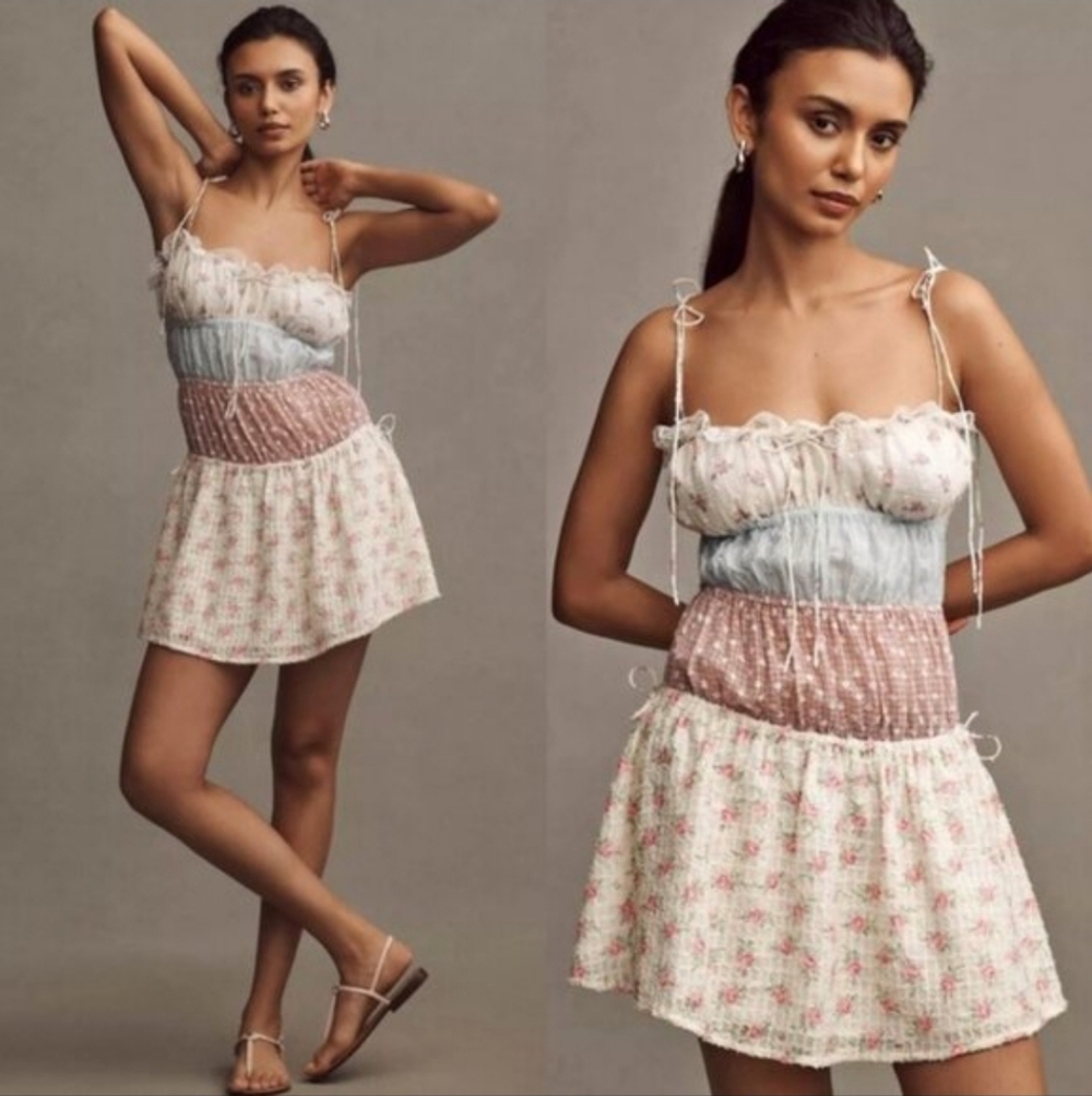 NWT | For Love and Lemons Spaghetti Strap Elula Patchwork Mini Dress Size M